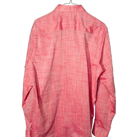 Mens Dres Button Down Shirt Slim Fit Cross Hatch Size XL 42 Light Red u - Picture 8 of 9